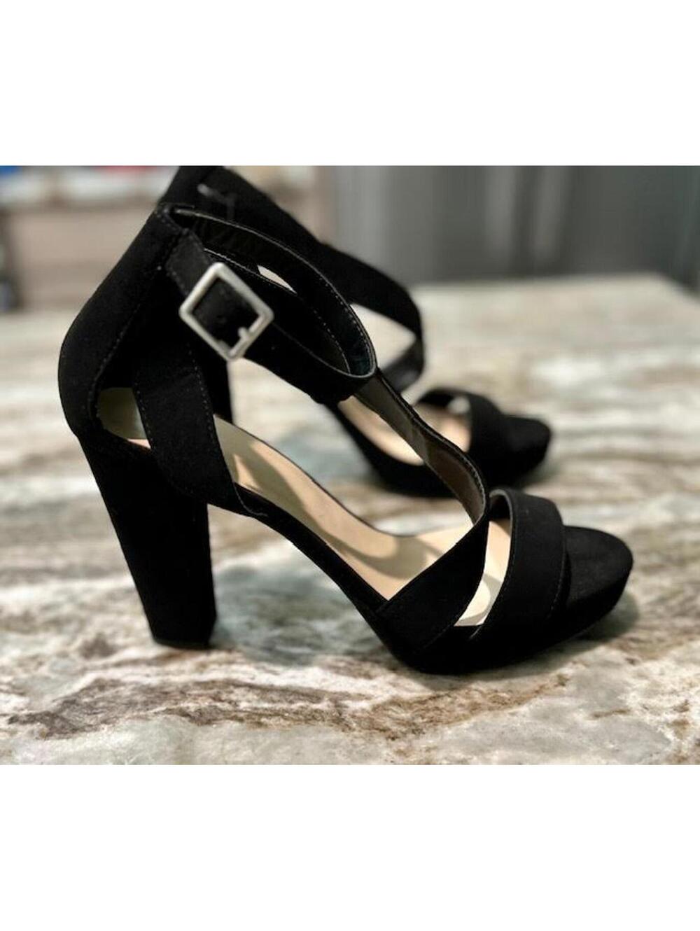 ✨ Heart Soul Black Sueded-look Platform Block Heels — Size 10